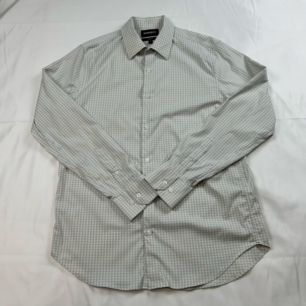 Bonobos Men’s Large Gray & White Check Button-Down Shirt | Excellent Preowned